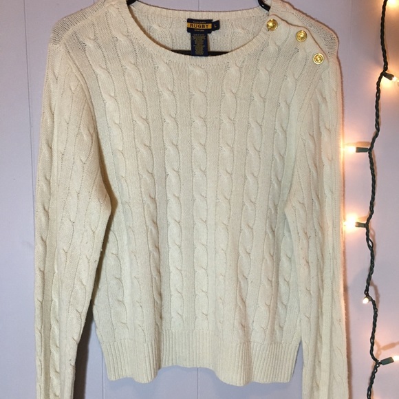 Ralph Lauren Rugby Cream Knit Sweater Gold Details - Picture 1 of 5
